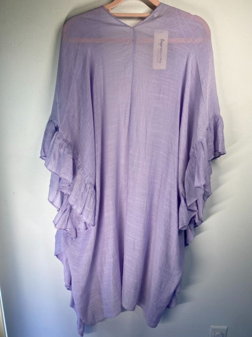 Light Purple Ruffled Open-Front Kimono Cardigan Womens OVERSIZED Medium - Picture 8 of 8